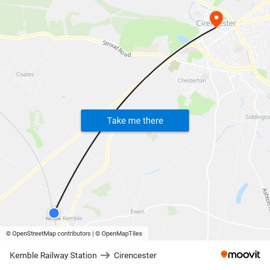 Kemble Railway Station to Cirencester map