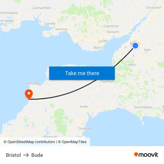 Bristol to Bude map