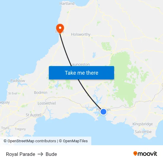 Royal Parade to Bude map