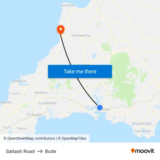 Saltash Road to Bude map