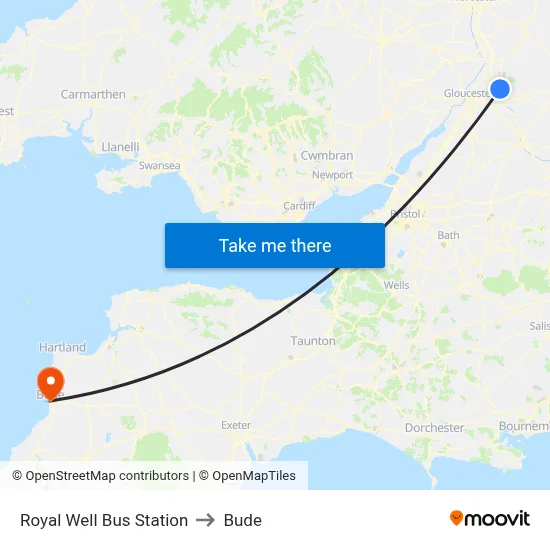 Royal Well Bus Station to Bude map