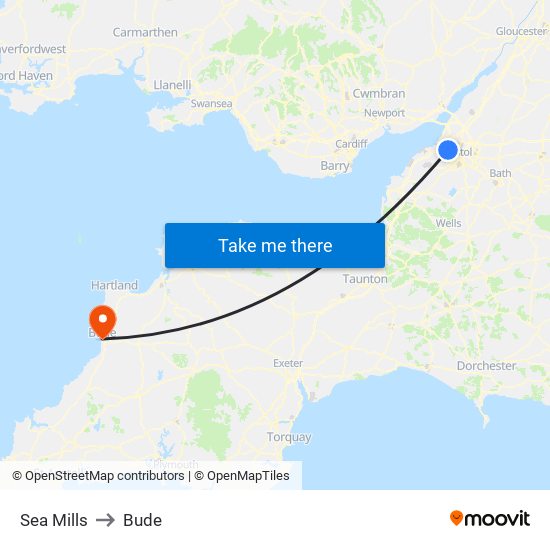 Sea Mills to Bude map