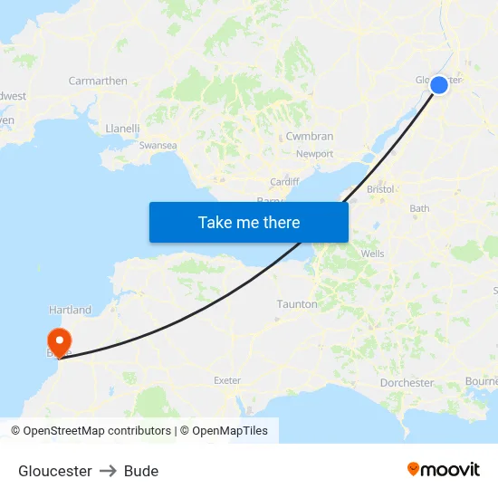 Gloucester to Bude map