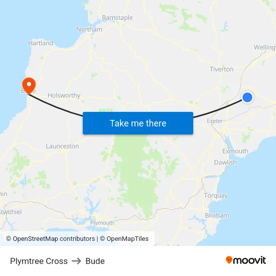 Plymtree Cross to Bude map