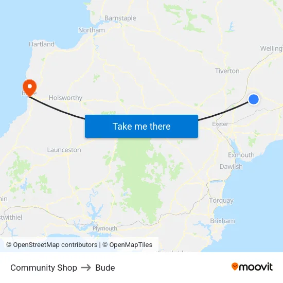 Community Shop to Bude map