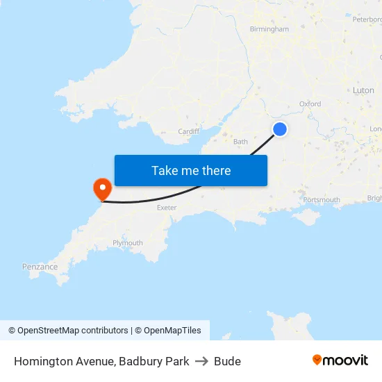 Homington Avenue to Bude map