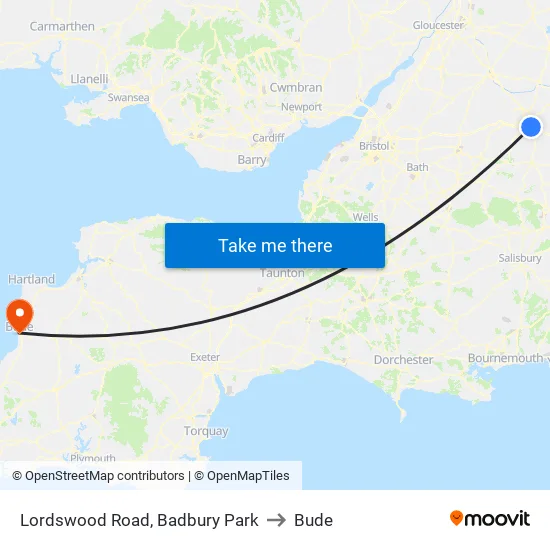 Lordswood to Bude map