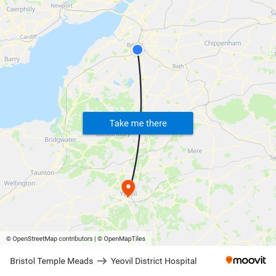 Bristol Temple Meads to Yeovil District Hospital map