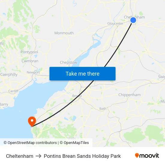 Cheltenham to Pontins Brean Sands Holiday Park map