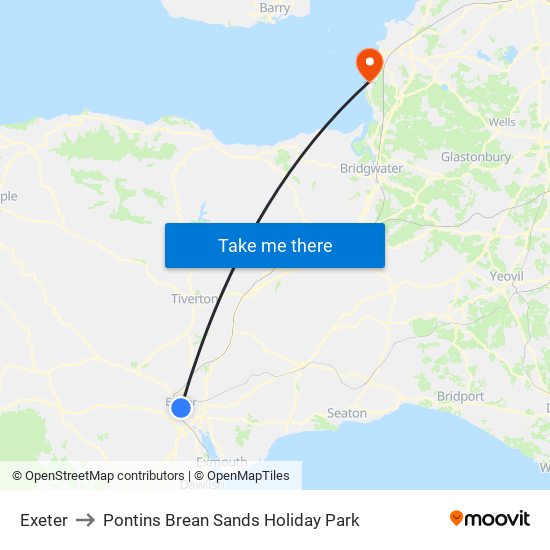 Exeter to Pontins Brean Sands Holiday Park map