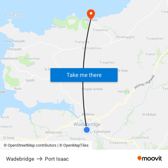 Wadebridge to Port Isaac map