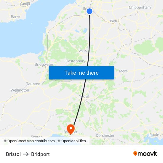 Bristol to Bridport map