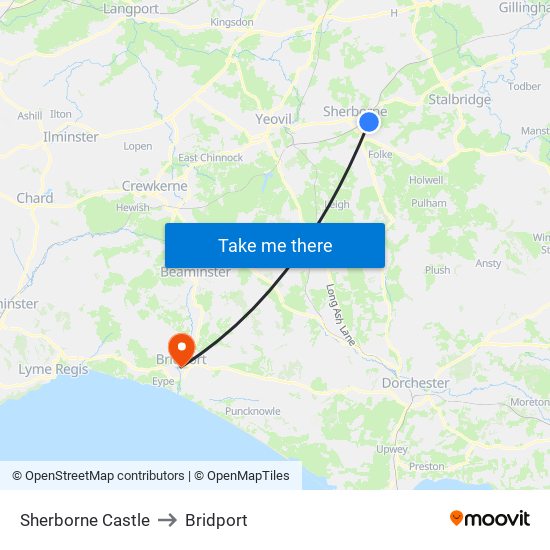 Sherborne Castle to Bridport map