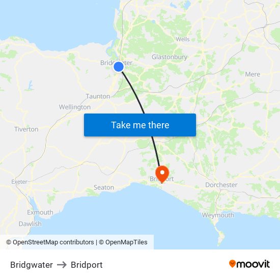 Bridgwater to Bridport map