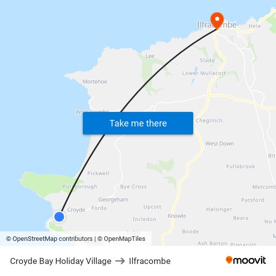 Croyde Bay Holiday Village to Ilfracombe map
