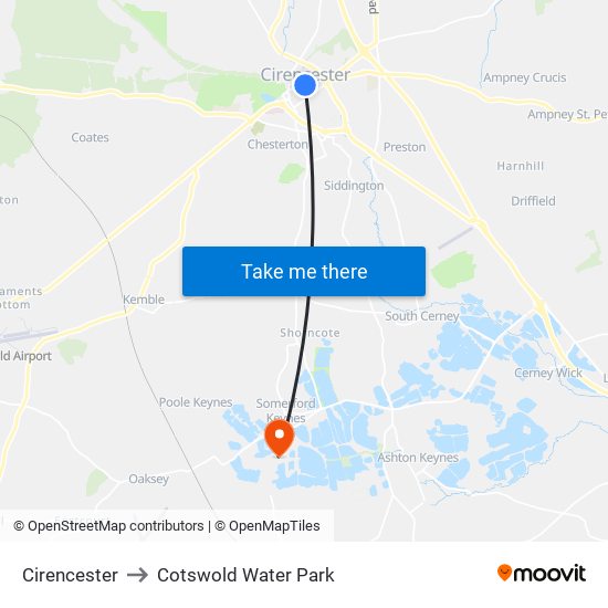 Cirencester to Cotswold Water Park map