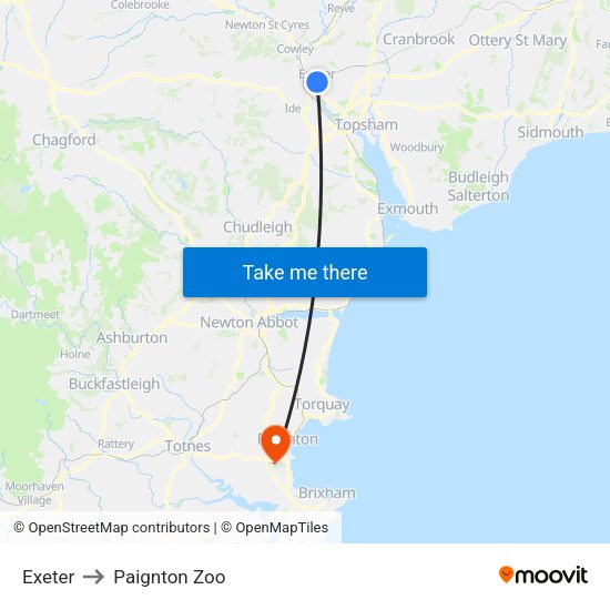 Exeter to Paignton Zoo map