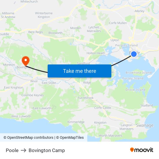 Poole to Bovington Camp map