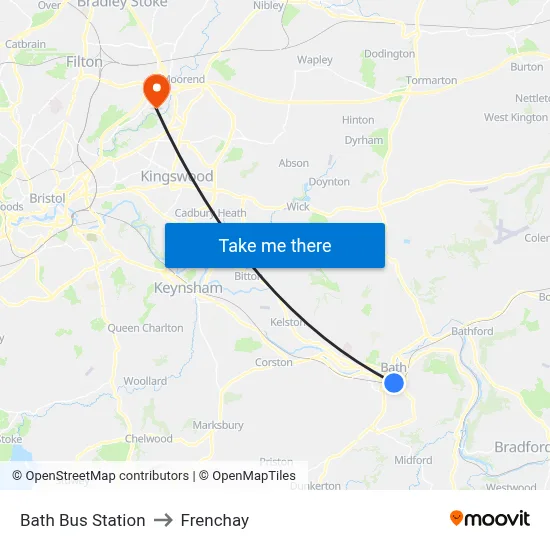 Bath Bus Station to Frenchay map