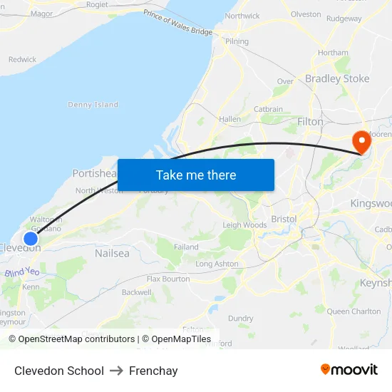 Clevedon School to Frenchay map