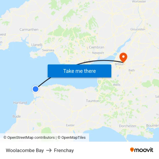 Woolacombe Bay to Frenchay map
