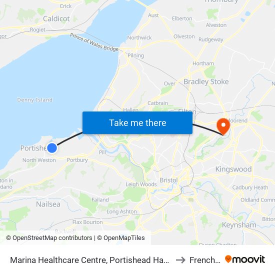 Marina Healthcare Centre, Portishead Harbour to Frenchay map