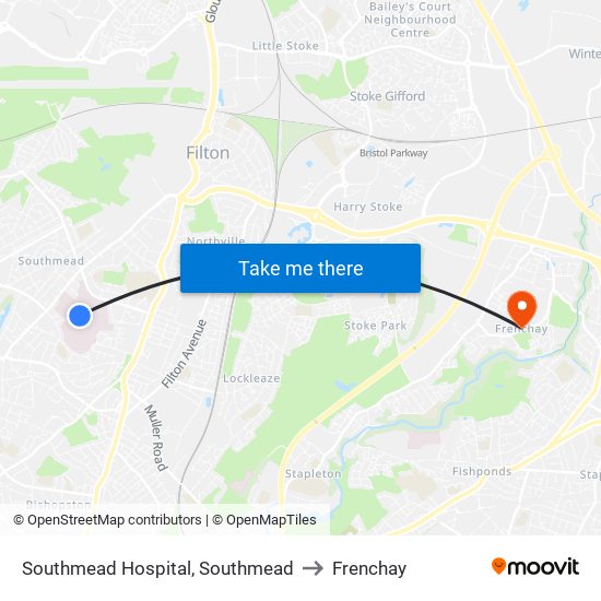 Southmead Hospital, Southmead to Frenchay map