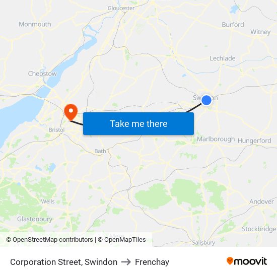 Corporation Street, Swindon to Frenchay map