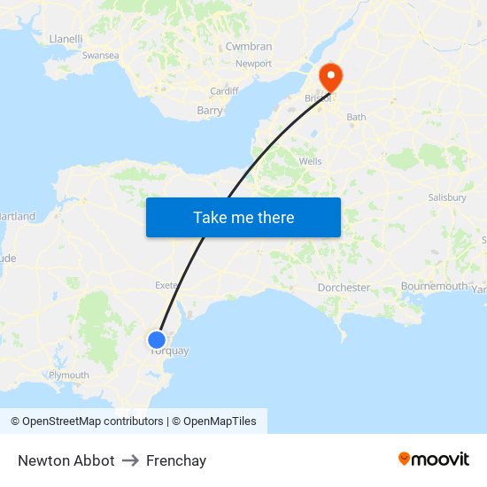 Newton Abbot to Frenchay map