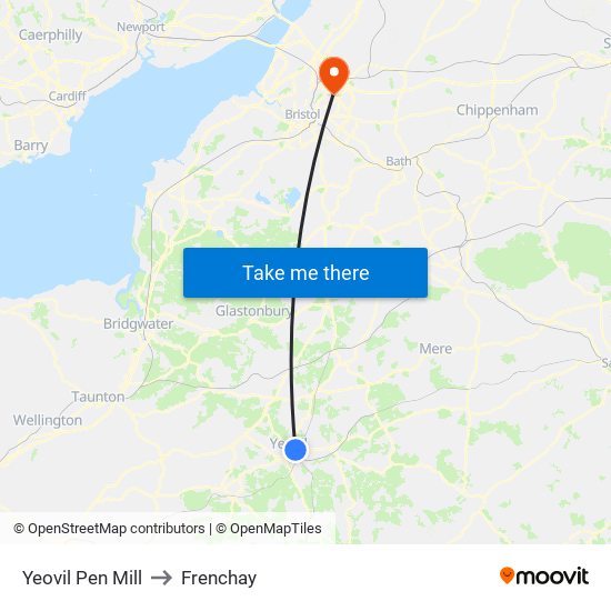 Yeovil Pen Mill to Frenchay map