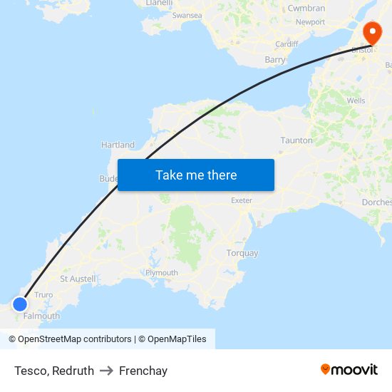 Tesco, Redruth to Frenchay map