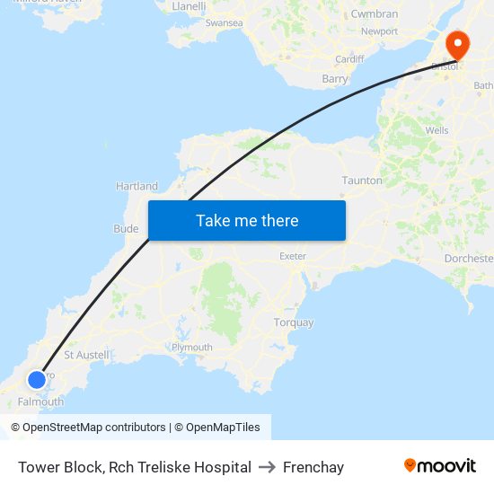 Tower Block, Rch Treliske Hospital to Frenchay map