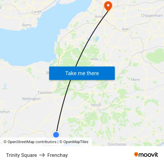 Trinity Square to Frenchay map