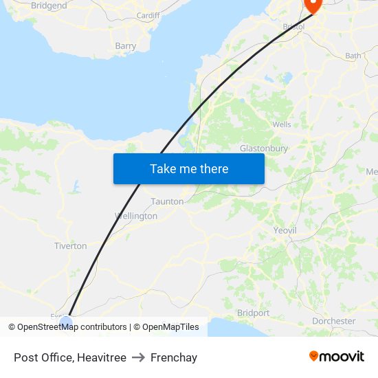 Post Office, Heavitree to Frenchay map