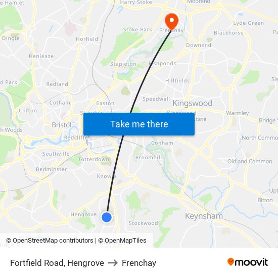 Fortfield Road, Hengrove to Frenchay map