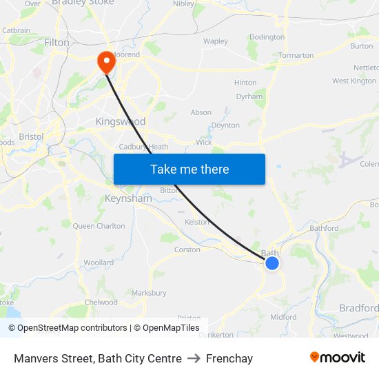 Manvers Street, Bath City Centre to Frenchay map