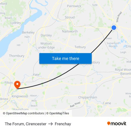 The Forum, Cirencester to Frenchay map