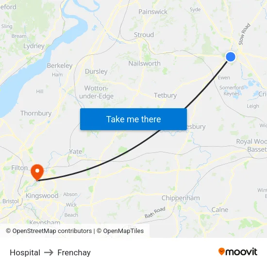 Hospital to Frenchay map