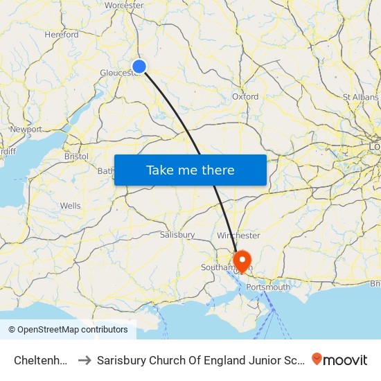 Cheltenham to Sarisbury Church Of England Junior School map