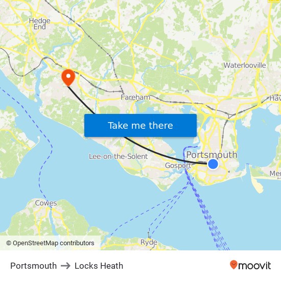 Portsmouth to Locks Heath map