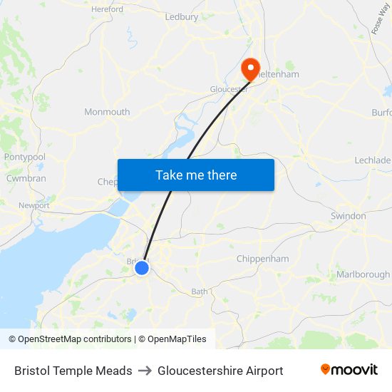 Bristol Temple Meads to Gloucestershire Airport map