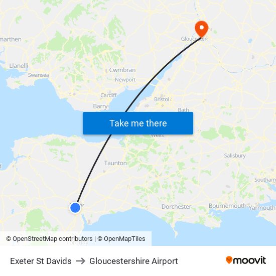 Exeter St Davids to Gloucestershire Airport map