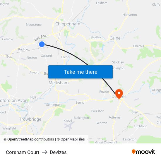 Corsham Court to Devizes map