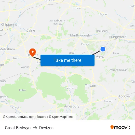 Great Bedwyn to Devizes map