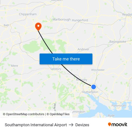 Southampton International Airport to Devizes map