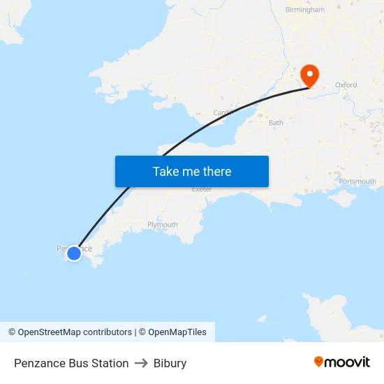 Penzance Bus Station to Bibury map