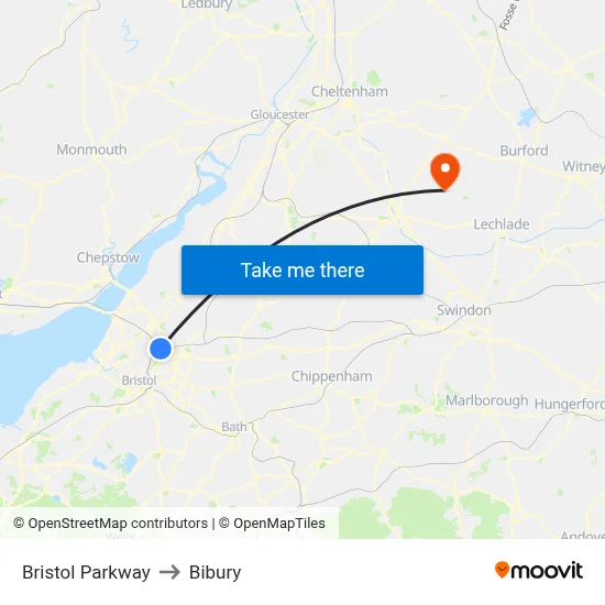 Bristol Parkway to Bibury map