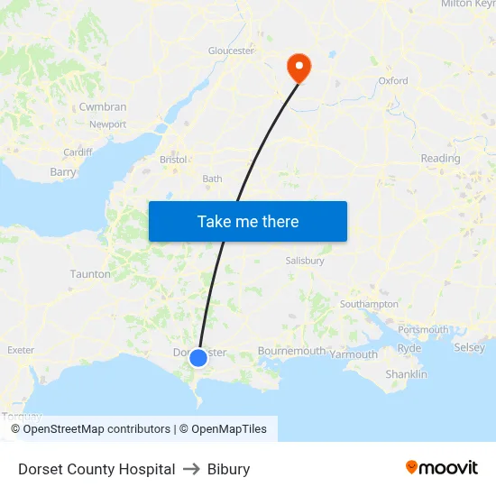 Dorset County Hospital to Bibury map