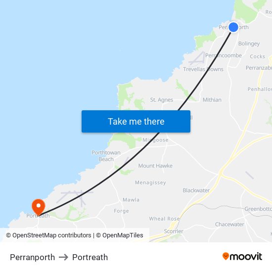 Perranporth to Portreath map