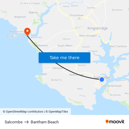 Salcombe to Bantham Beach map